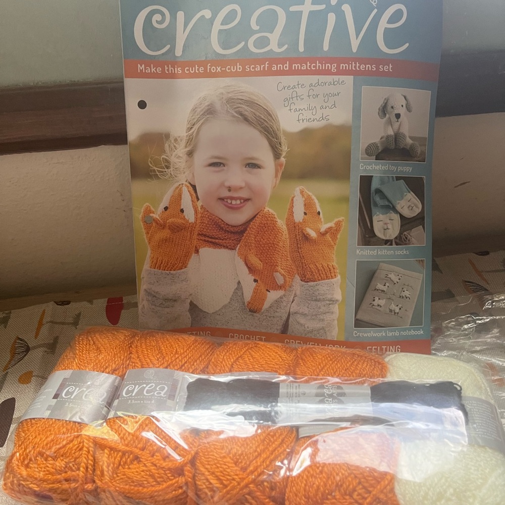 Orange Fox Scarf and Mittens Set Kit